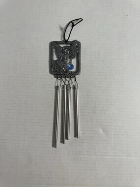 Vintage Metal Wind Chime Flying Angel Blue Gem Size 9” Long